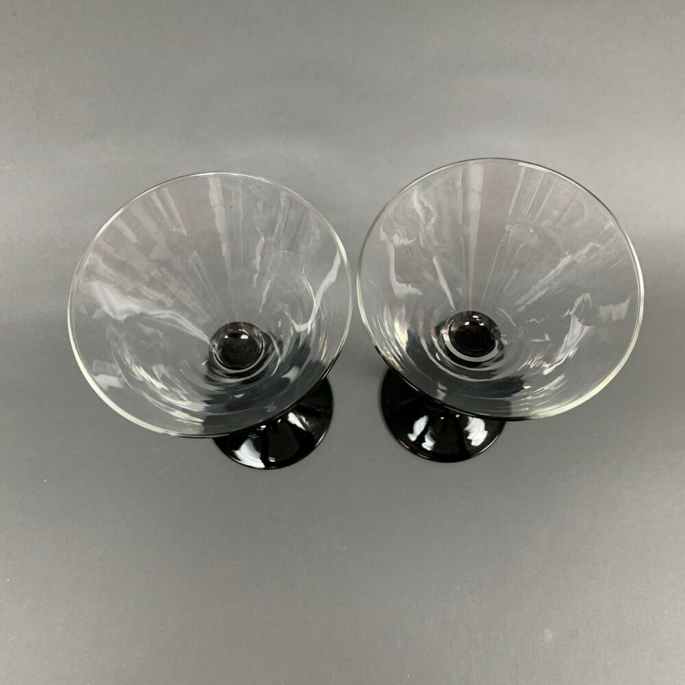 Glasses France Martini Clear Black Stem 6 1/2 Glass Lot of 2‎ - Picture 3 of 5